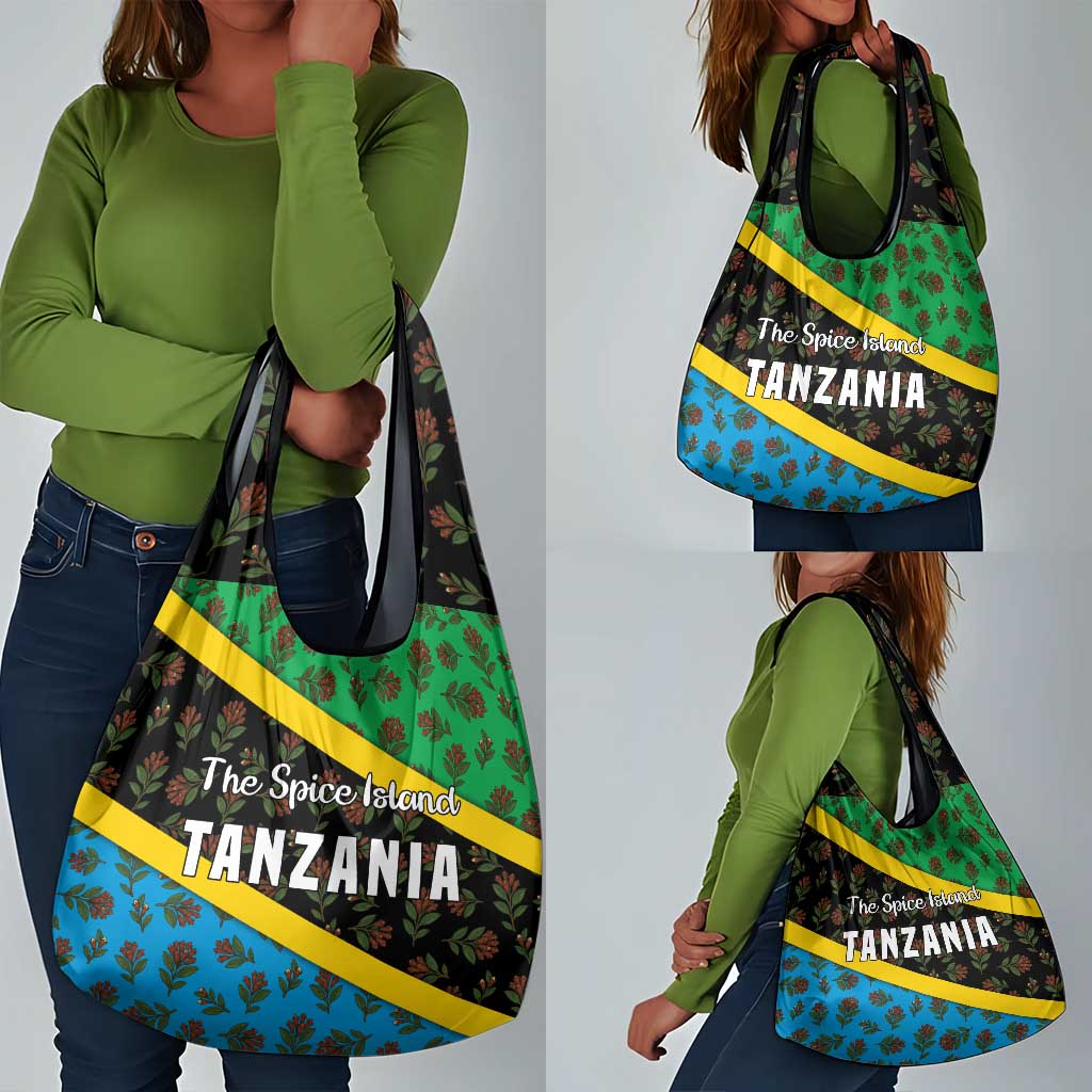 Tanzania Spice Island Grocery Bag with Clove Leaf Pattern and National Flag Colors