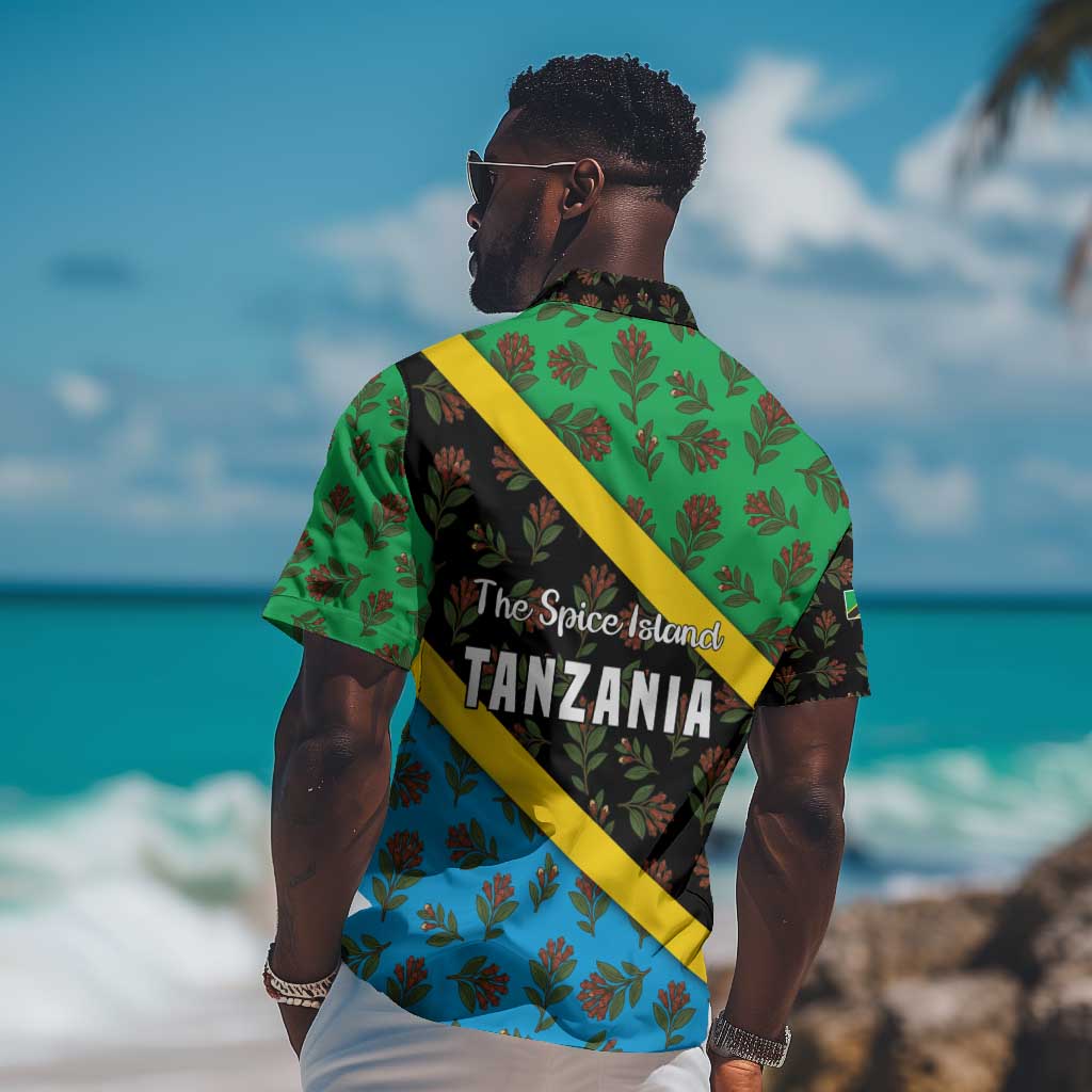 Tanzania Spice Island Hawaiian Shirt with Clove Leaf Pattern and National Flag Colors