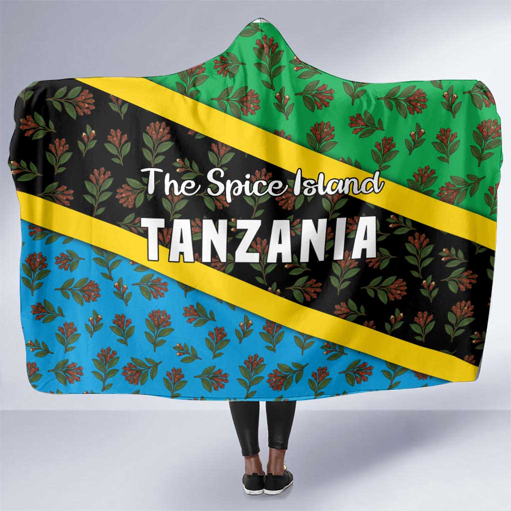 Tanzania Spice Island Hooded Blanket with Clove Leaf Pattern and National Flag Colors