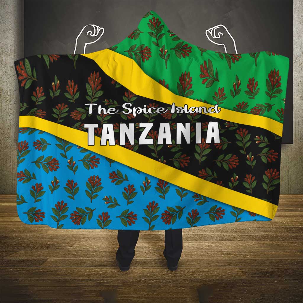 Tanzania Spice Island Hooded Blanket with Clove Leaf Pattern and National Flag Colors
