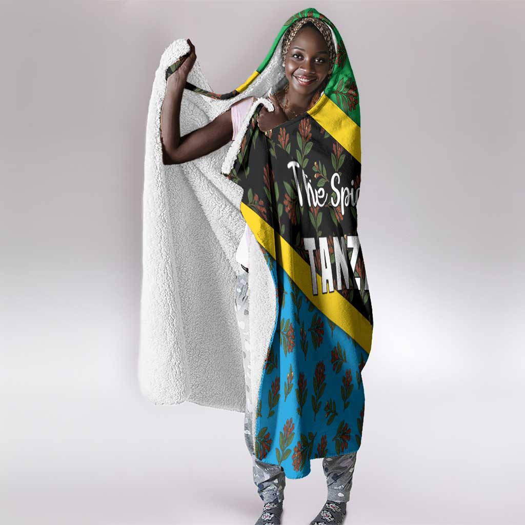 Tanzania Spice Island Hooded Blanket with Clove Leaf Pattern and National Flag Colors