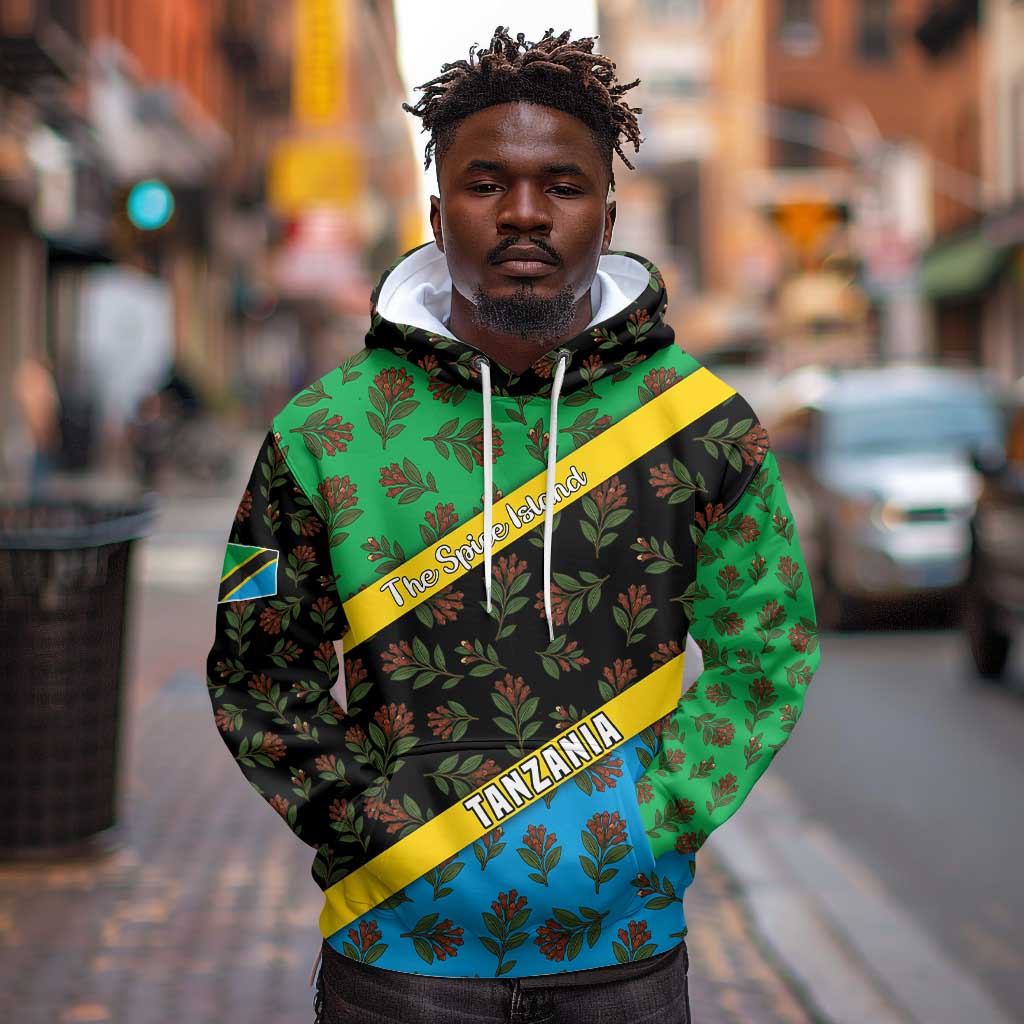 Tanzania Spice Island Hoodie with Clove Leaf Pattern and National Flag Colors