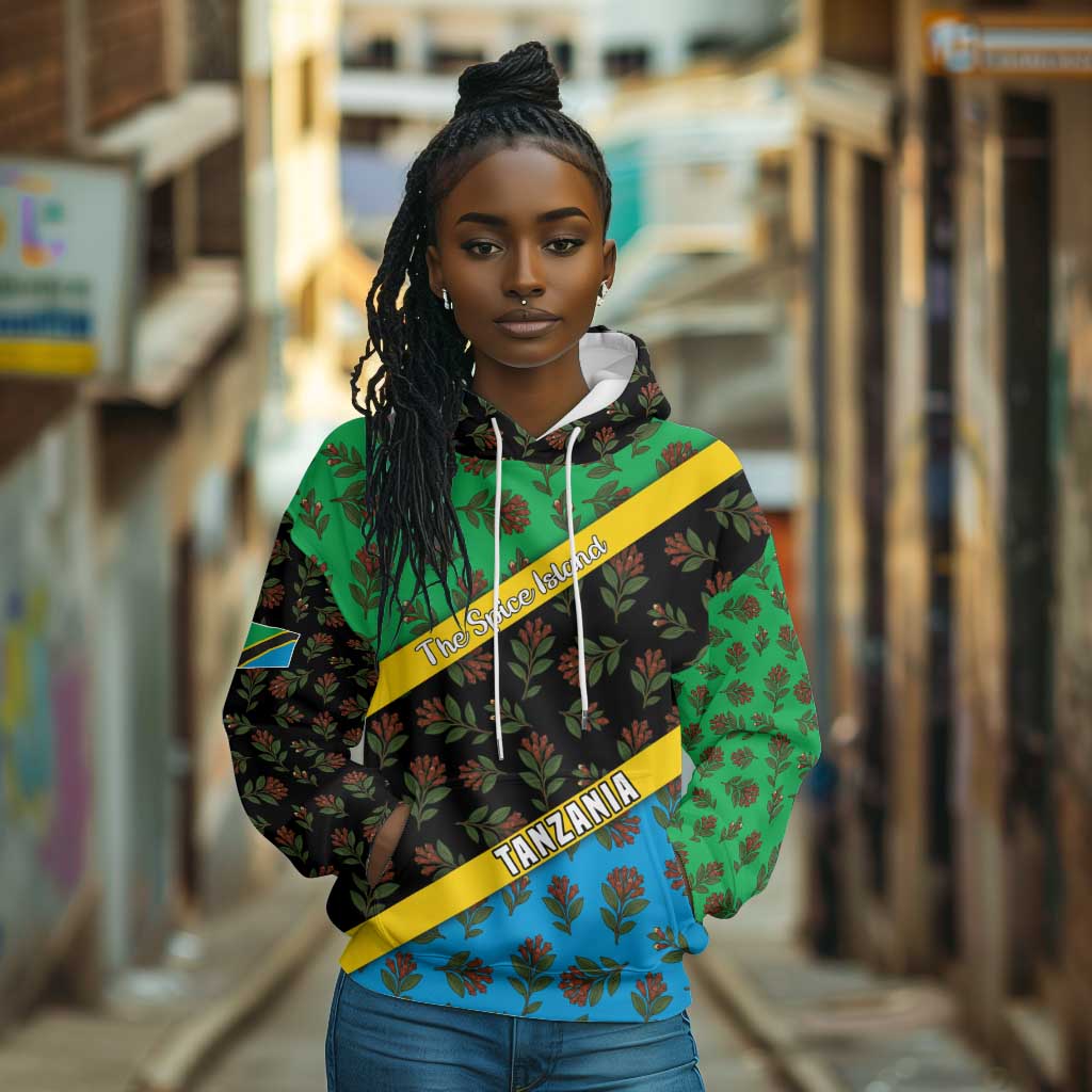 Tanzania Spice Island Hoodie with Clove Leaf Pattern and National Flag Colors