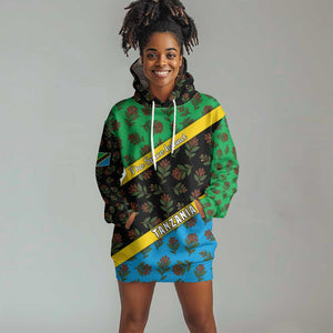 Tanzania Spice Island Hoodie Dress with Clove Leaf Pattern and National Flag Colors