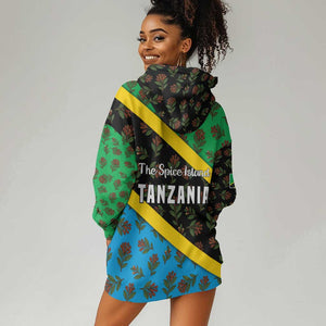 Tanzania Spice Island Hoodie Dress with Clove Leaf Pattern and National Flag Colors