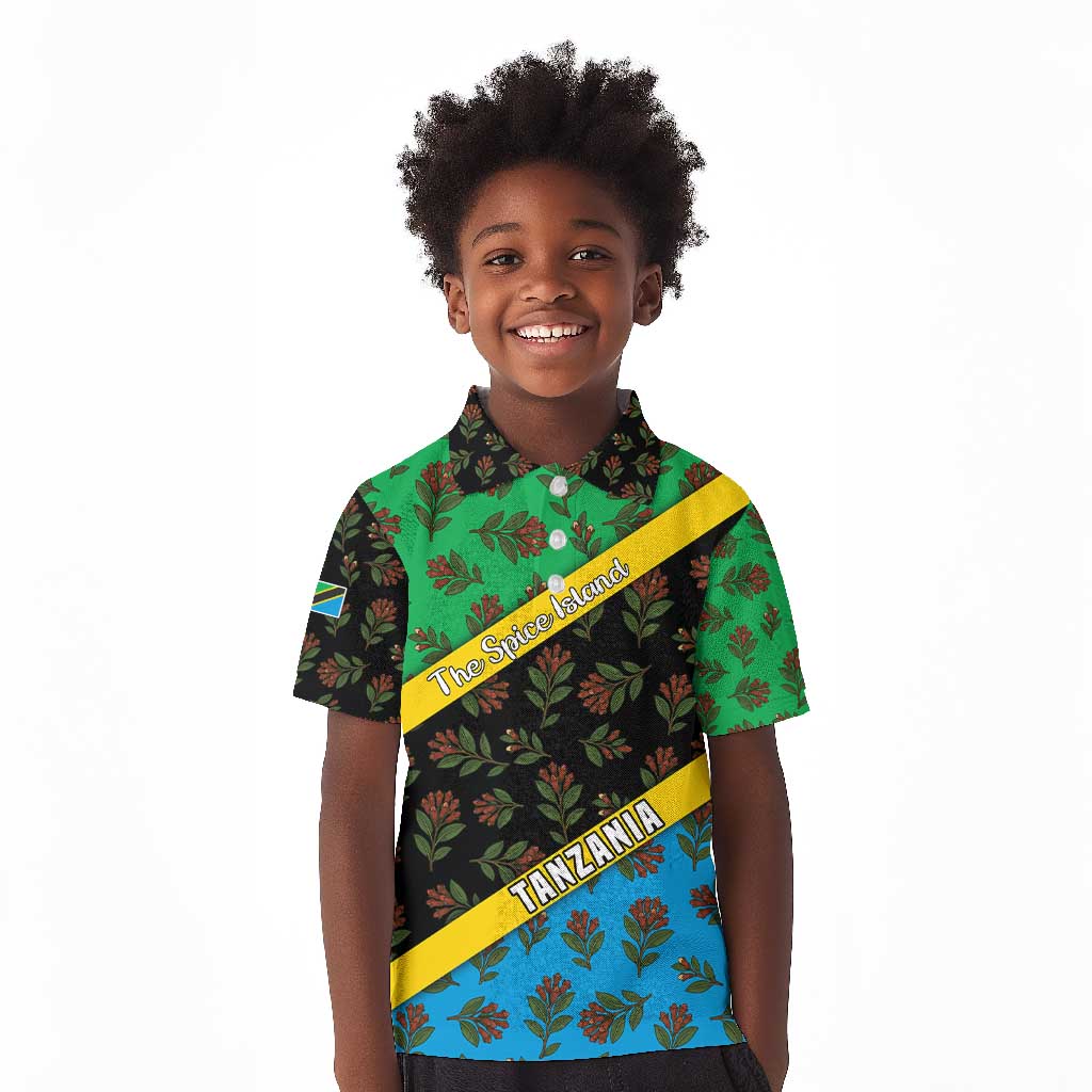 Tanzania Spice Island Kid Polo Shirt with Clove Leaf Pattern and National Flag Colors