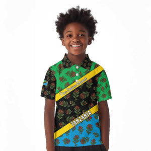 Tanzania Spice Island Kid Polo Shirt with Clove Leaf Pattern and National Flag Colors