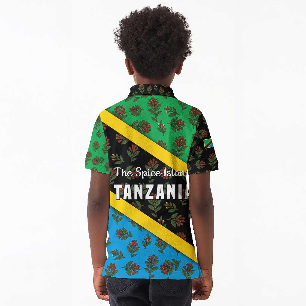 Tanzania Spice Island Kid Polo Shirt with Clove Leaf Pattern and National Flag Colors
