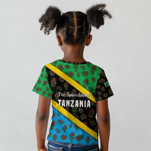 Tanzania Spice Island Kid T shirt with Clove Leaf Pattern and National Flag Colors