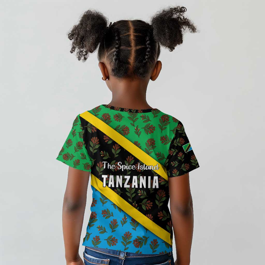 Tanzania Spice Island Kid T shirt with Clove Leaf Pattern and National Flag Colors