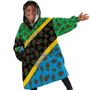Tanzania Spice Island Kid Wearable Blanket Hoodie with Clove Leaf Pattern and National Flag Colors