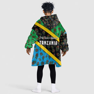Tanzania Spice Island Kid Wearable Blanket Hoodie with Clove Leaf Pattern and National Flag Colors