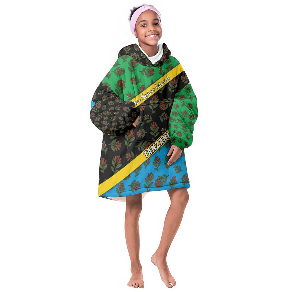 Tanzania Spice Island Kid Wearable Blanket Hoodie with Clove Leaf Pattern and National Flag Colors