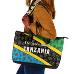 Tanzania Spice Island Leather Tote Bag with Clove Leaf Pattern and National Flag Colors