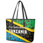 Tanzania Spice Island Leather Tote Bag with Clove Leaf Pattern and National Flag Colors