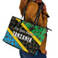 Tanzania Spice Island Leather Tote Bag with Clove Leaf Pattern and National Flag Colors