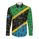 Tanzania Spice Island Long Sleeve Button Shirt with Clove Leaf Pattern and National Flag Colors