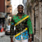 Tanzania Spice Island Long Sleeve Button Shirt with Clove Leaf Pattern and National Flag Colors