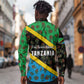 Tanzania Spice Island Long Sleeve Button Shirt with Clove Leaf Pattern and National Flag Colors