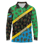 Tanzania Spice Island Long Sleeve Polo Shirt with Clove Leaf Pattern and National Flag Colors