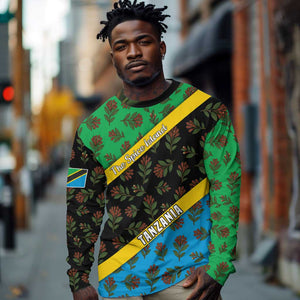 Tanzania Spice Island Long Sleeve Shirt with Clove Leaf Pattern and National Flag Colors