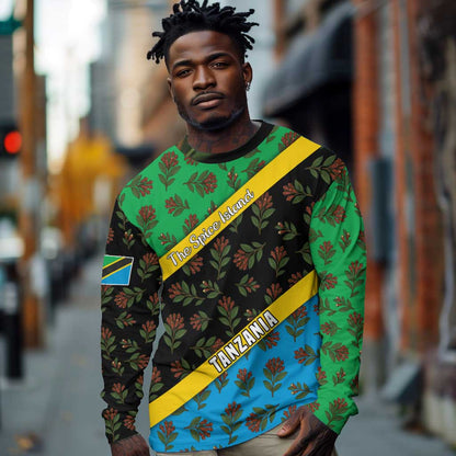 Tanzania Spice Island Long Sleeve Shirt with Clove Leaf Pattern and National Flag Colors