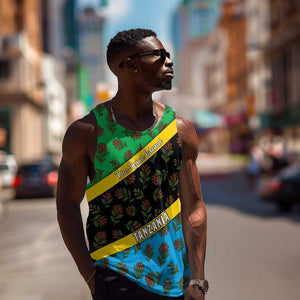 Tanzania Spice Island Men Tank Top with Clove Leaf Pattern and National Flag Colors