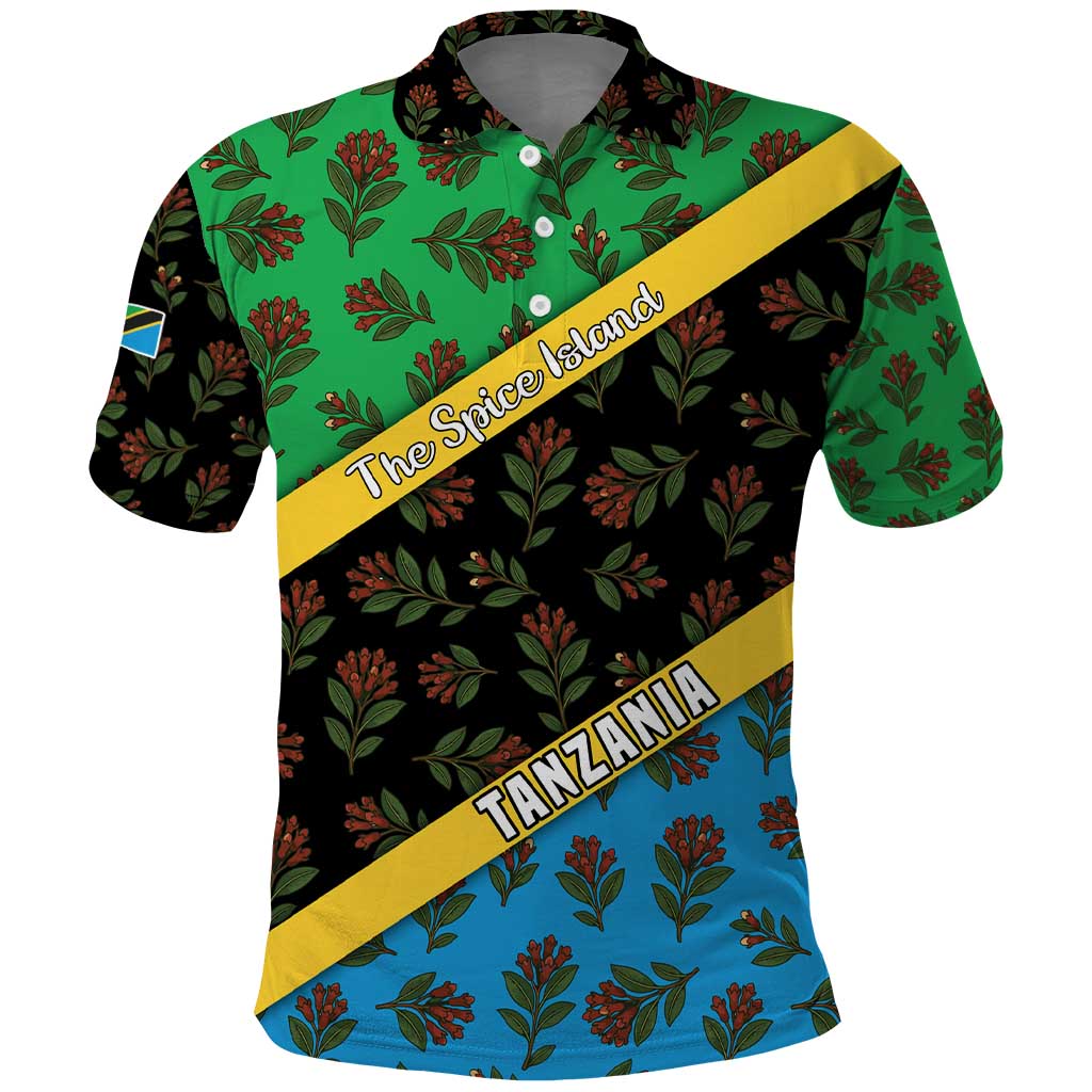 Tanzania Spice Island Polo Shirt with Clove Leaf Pattern and National Flag Colors