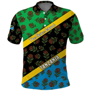 Tanzania Spice Island Polo Shirt with Clove Leaf Pattern and National Flag Colors