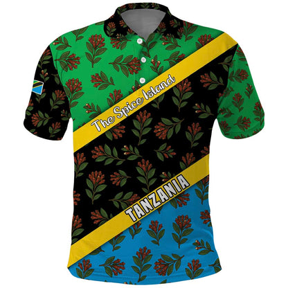 Tanzania Spice Island Polo Shirt with Clove Leaf Pattern and National Flag Colors