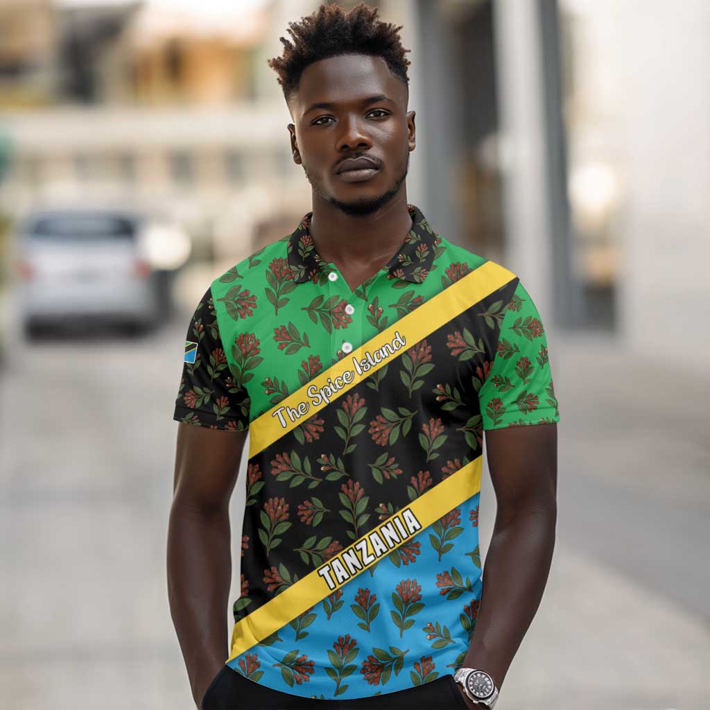 Tanzania Spice Island Polo Shirt with Clove Leaf Pattern and National Flag Colors