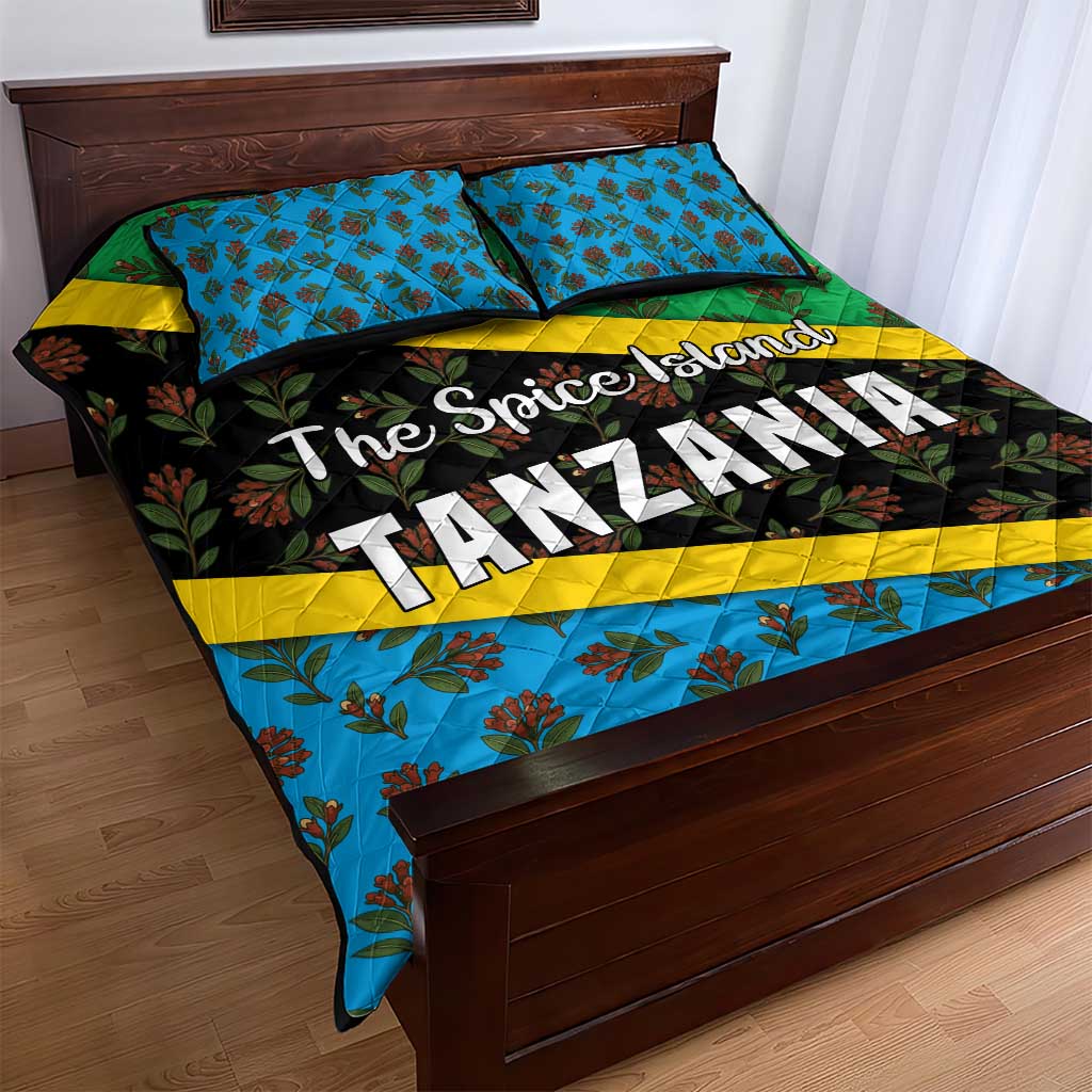 Tanzania Spice Island Quilt Bed Set with Clove Leaf Pattern and National Flag Colors