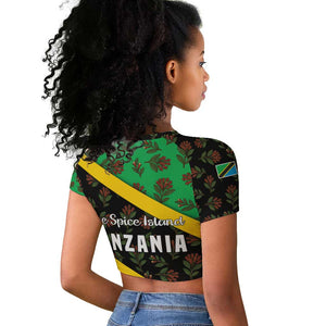 Tanzania Spice Island Raglan Cropped T shirt with Clove Leaf Pattern and National Flag Colors