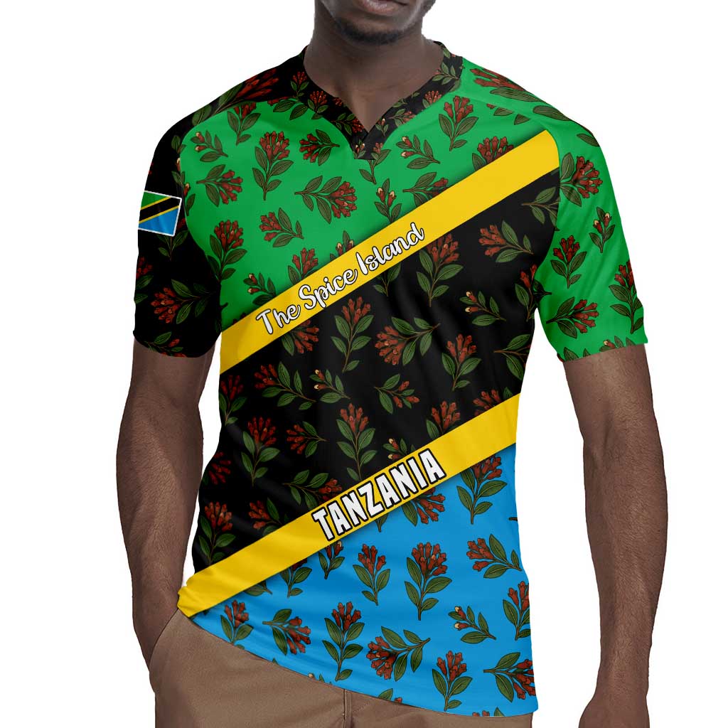 Tanzania Spice Island Rugby Jersey with Clove Leaf Pattern and National Flag Colors