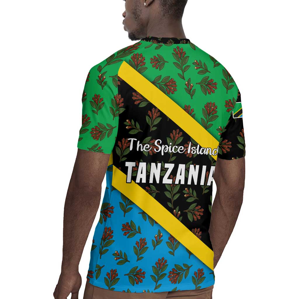 Tanzania Spice Island Rugby Jersey with Clove Leaf Pattern and National Flag Colors