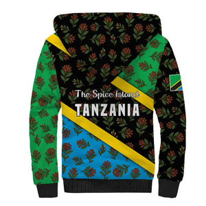 Tanzania Spice Island Sherpa Hoodie with Clove Leaf Pattern and National Flag Colors