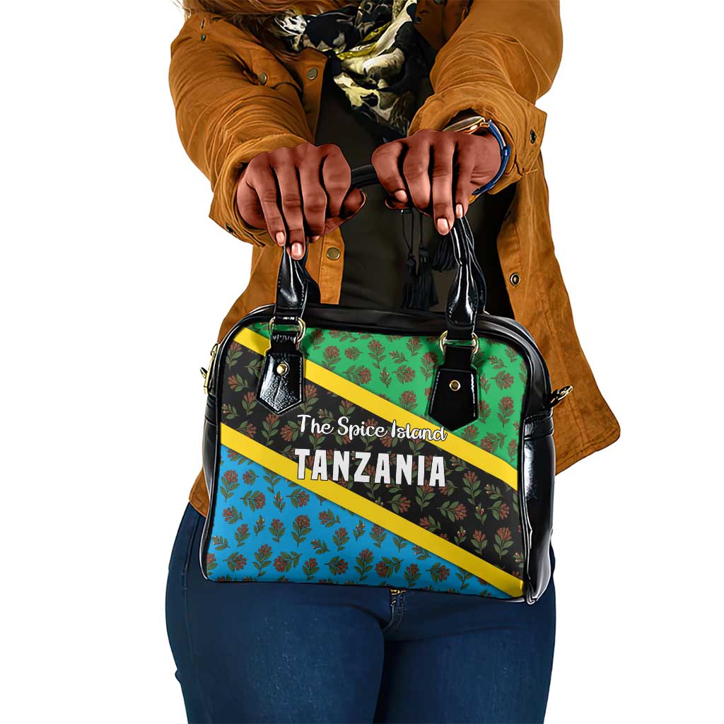 Tanzania Spice Island Shoulder Handbag with Clove Leaf Pattern and National Flag Colors