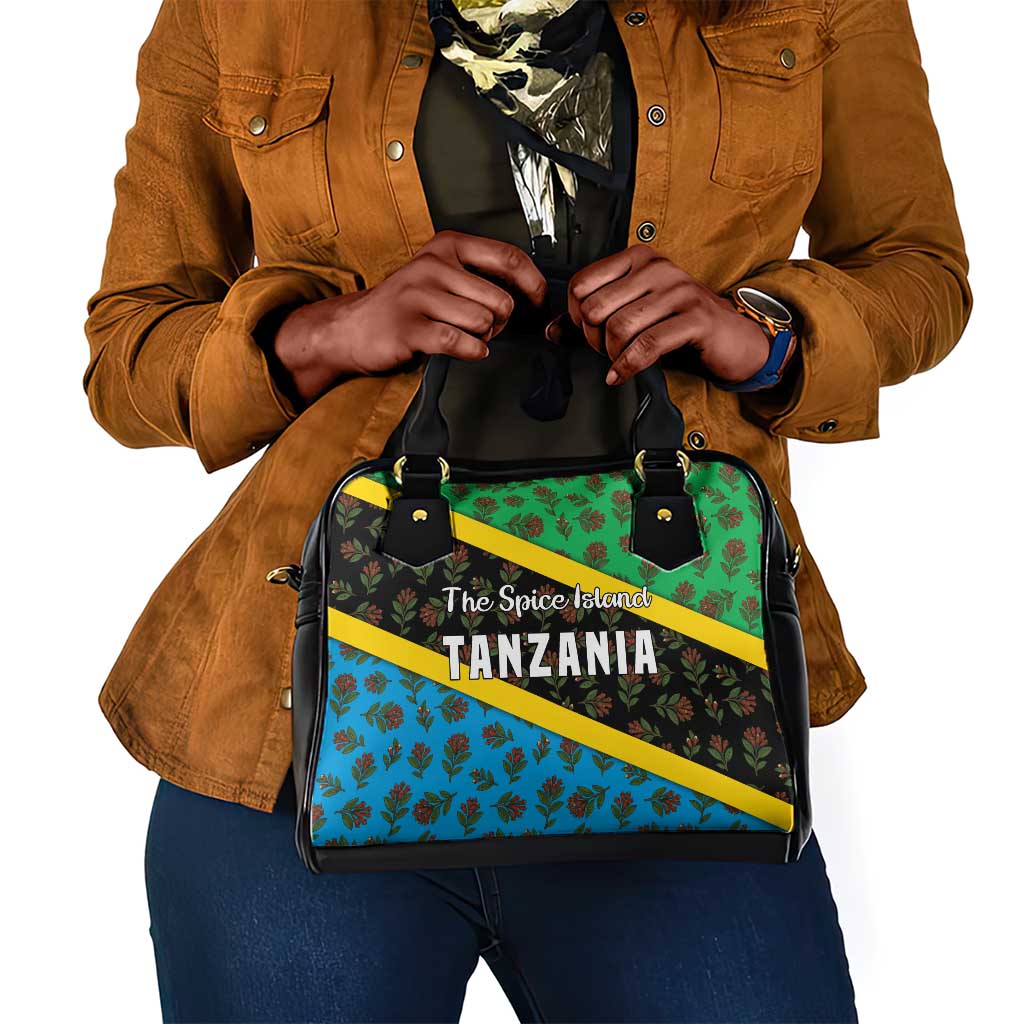 Tanzania Spice Island Shoulder Handbag with Clove Leaf Pattern and National Flag Colors