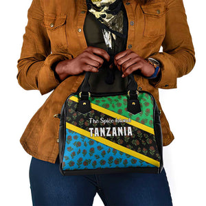 Tanzania Spice Island Shoulder Handbag with Clove Leaf Pattern and National Flag Colors