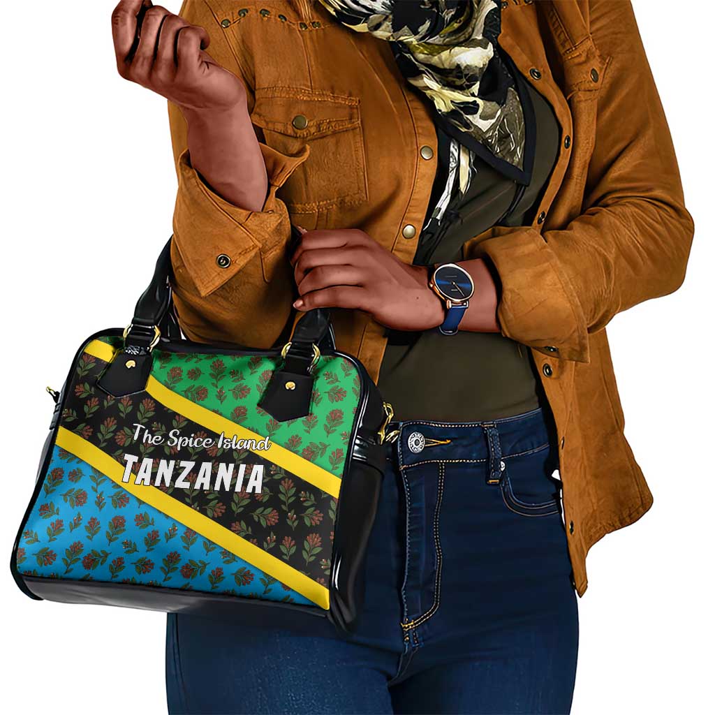 Tanzania Spice Island Shoulder Handbag with Clove Leaf Pattern and National Flag Colors