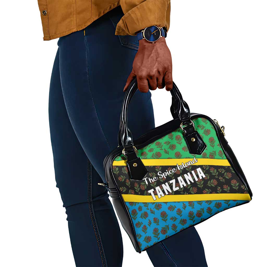 Tanzania Spice Island Shoulder Handbag with Clove Leaf Pattern and National Flag Colors