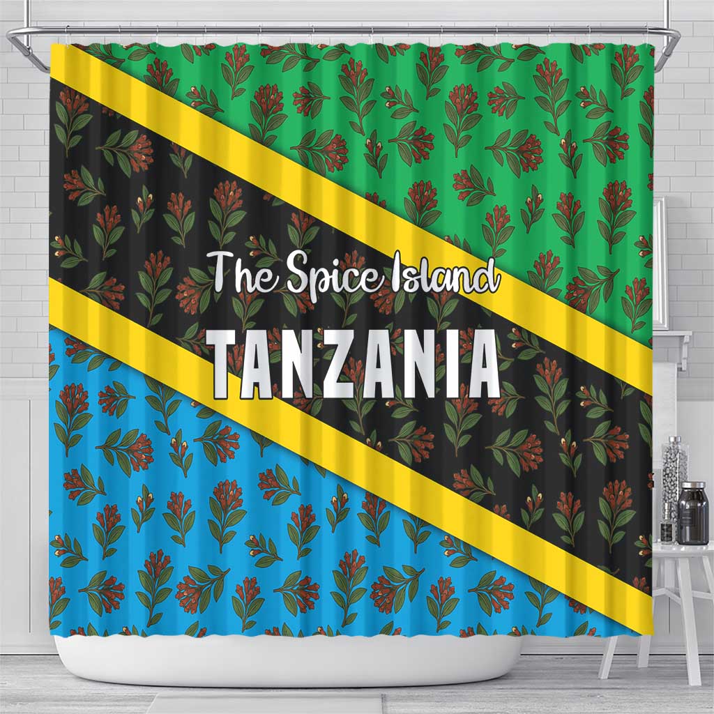 Tanzania Spice Island Shower Curtain with Clove Leaf Pattern and National Flag Colors