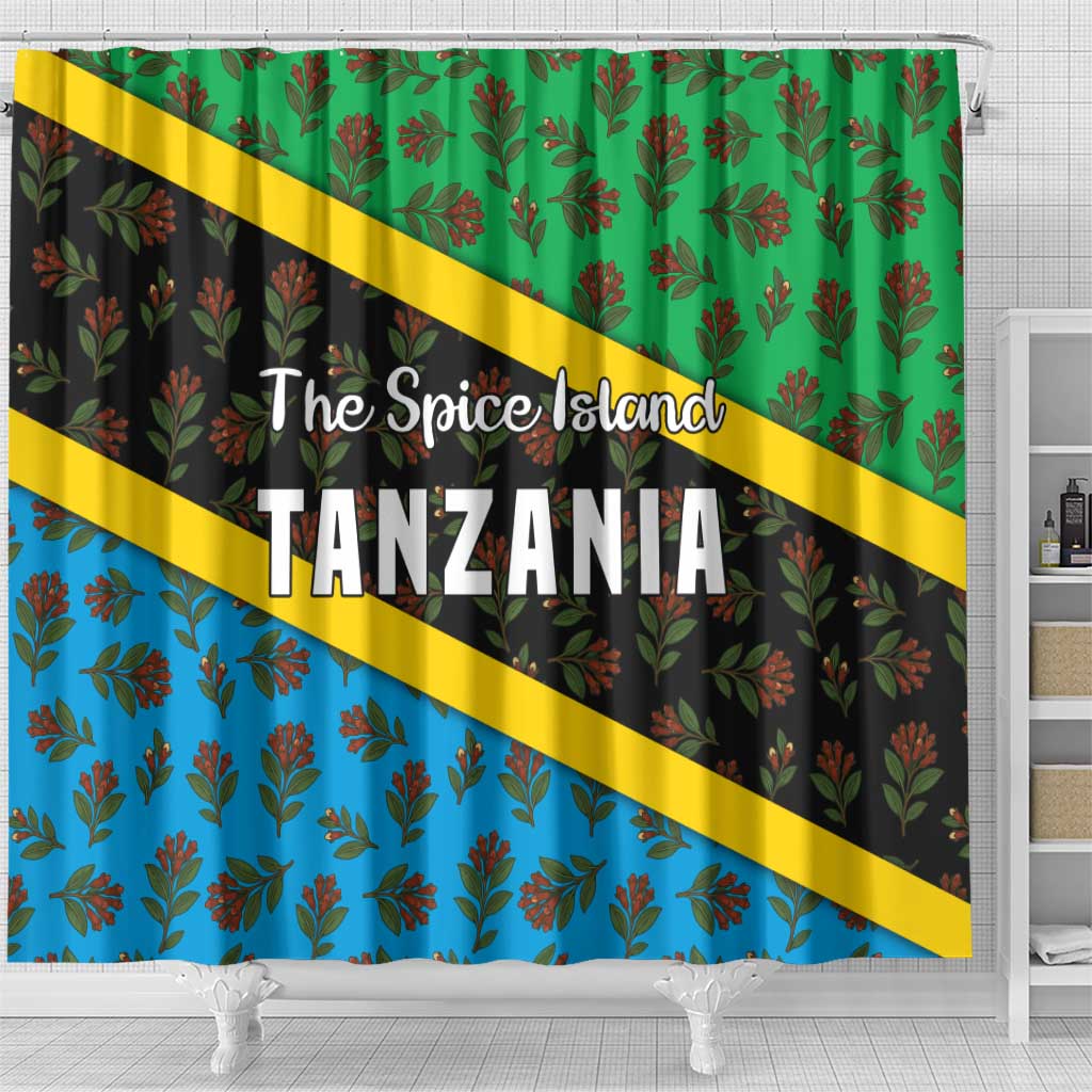 Tanzania Spice Island Shower Curtain with Clove Leaf Pattern and National Flag Colors