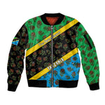Tanzania Spice Island Sleeve Zip Bomber Jacket with Clove Leaf Pattern and National Flag Colors