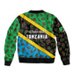 Tanzania Spice Island Sleeve Zip Bomber Jacket with Clove Leaf Pattern and National Flag Colors