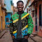 Tanzania Spice Island Sleeve Zip Bomber Jacket with Clove Leaf Pattern and National Flag Colors