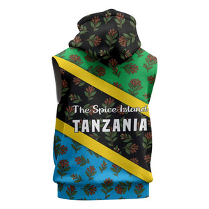 Tanzania Spice Island Sleeveless Hoodie with Clove Leaf Pattern and National Flag Colors - African Pride