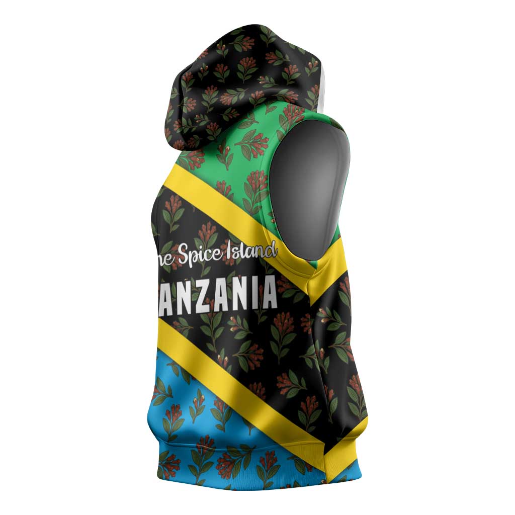 Tanzania Spice Island Sleeveless Hoodie with Clove Leaf Pattern and National Flag Colors - African Pride