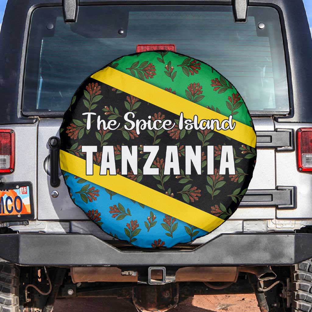 Tanzania Spice Island Spare Tire Cover with Clove Leaf Pattern and National Flag Colors