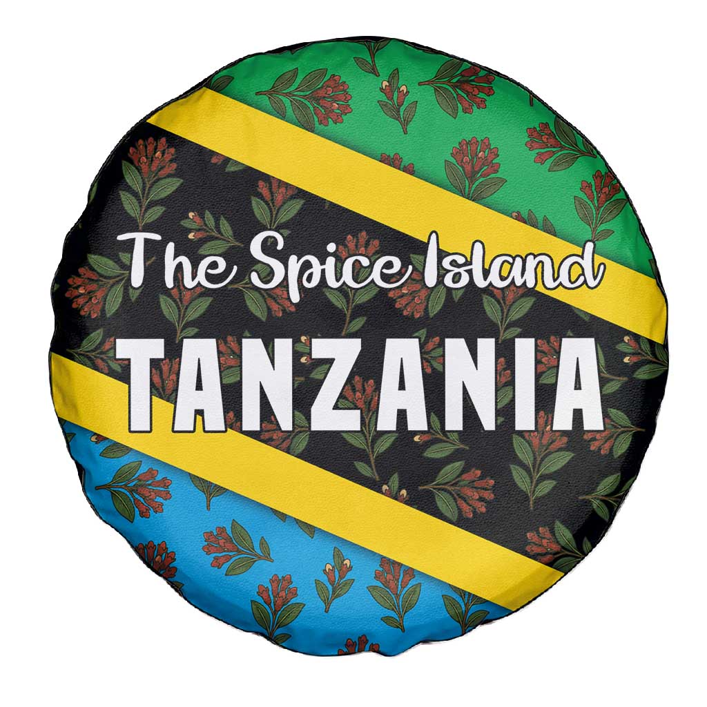 Tanzania Spice Island Spare Tire Cover with Clove Leaf Pattern and National Flag Colors